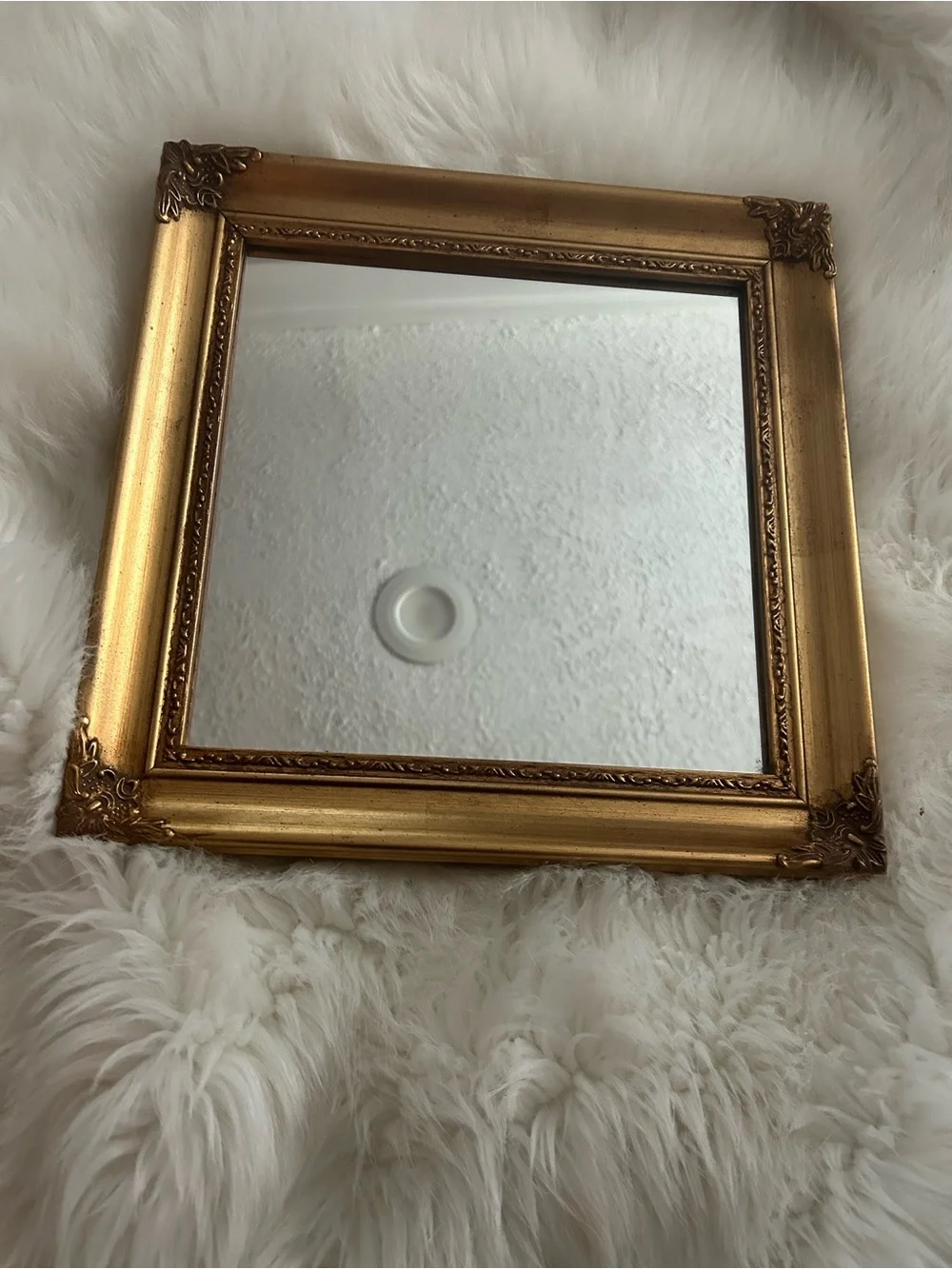 Title: Vintage 12x12 Ornate Gold Wood Wall Mirror - Baroque Style Gilt Frame